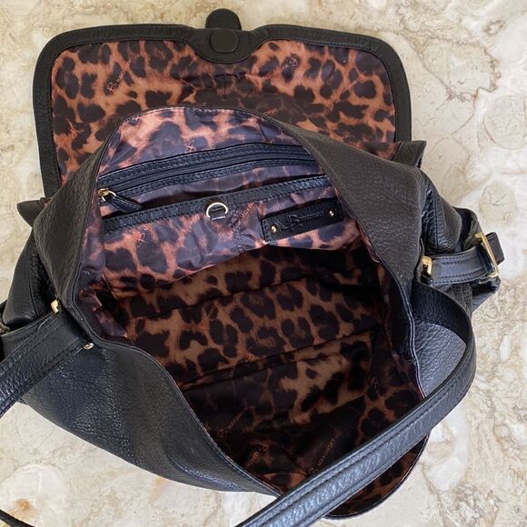 B. Makowsky Extra Large Black Leather Hobo Shoulder Bag - Picture 10 of 13